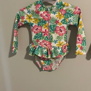 Little Me Pink and Green Floral Rashguard Set
